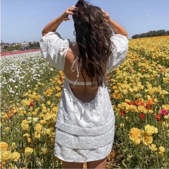 For Love & Lemon Evelyn Puff Sleeve Mini Dress in White Size XS - Picture 6 of 10